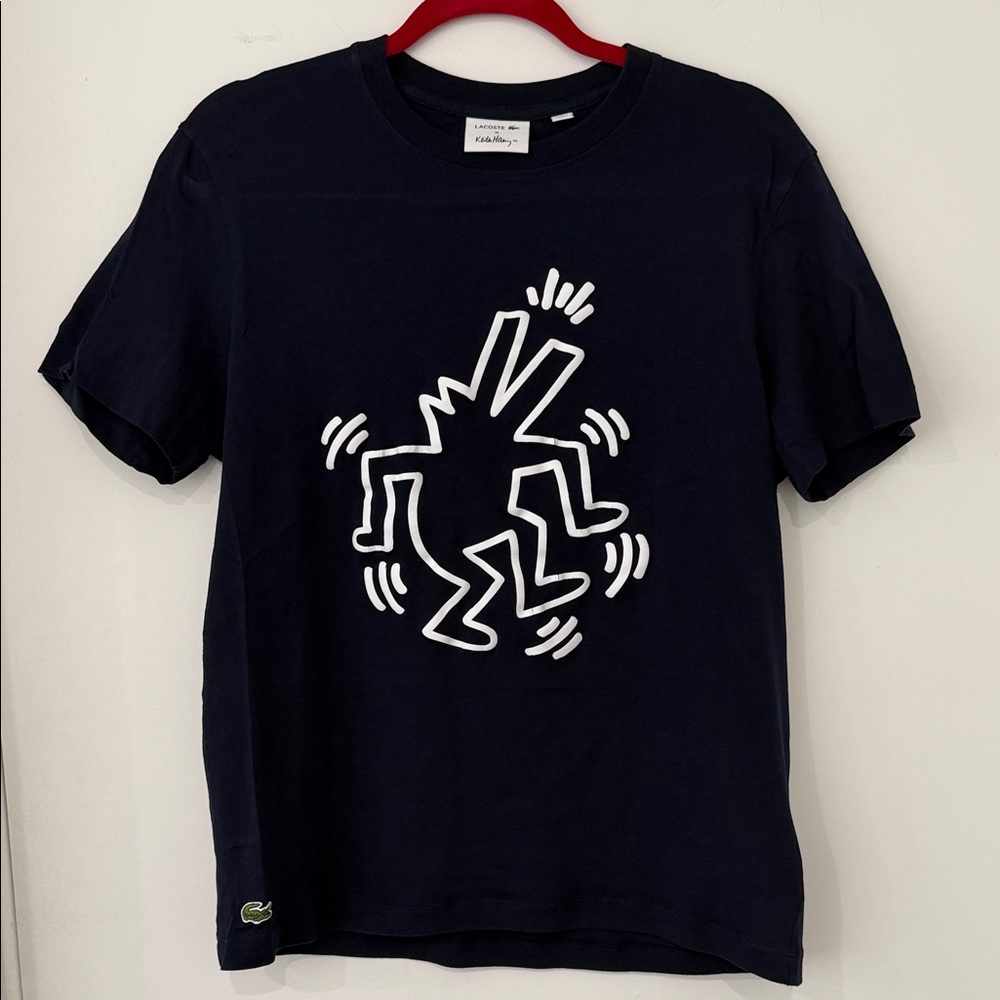 Lacoste Navy Tee with White Keith Haring Graphic LIKE NEW